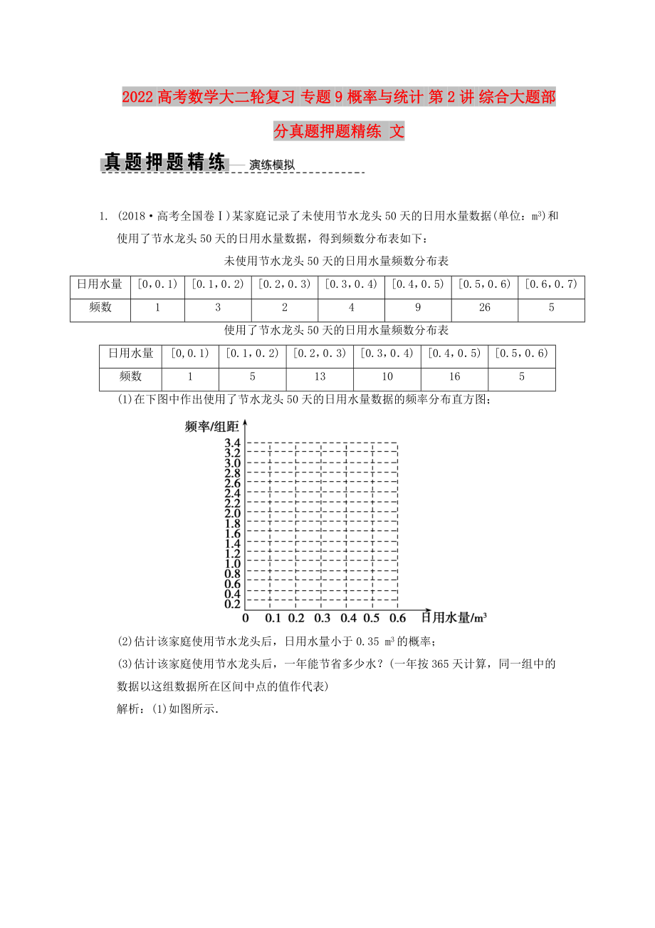 2022高考數(shù)學(xué)大二輪復(fù)習(xí) 專(zhuān)題9 概率與統(tǒng)計(jì) 第2講 綜合大題部分真題押題精練 文_第1頁(yè)