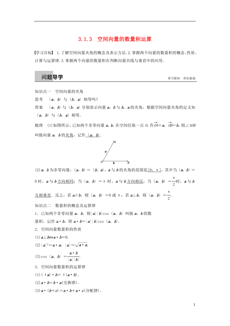 （浙江專版）2018-2019高中數(shù)學(xué) 第三章 空間向量與立體幾何 3.1.3 空間向量的數(shù)量積運(yùn)算學(xué)案 新人教A版選修2-1_第1頁(yè)