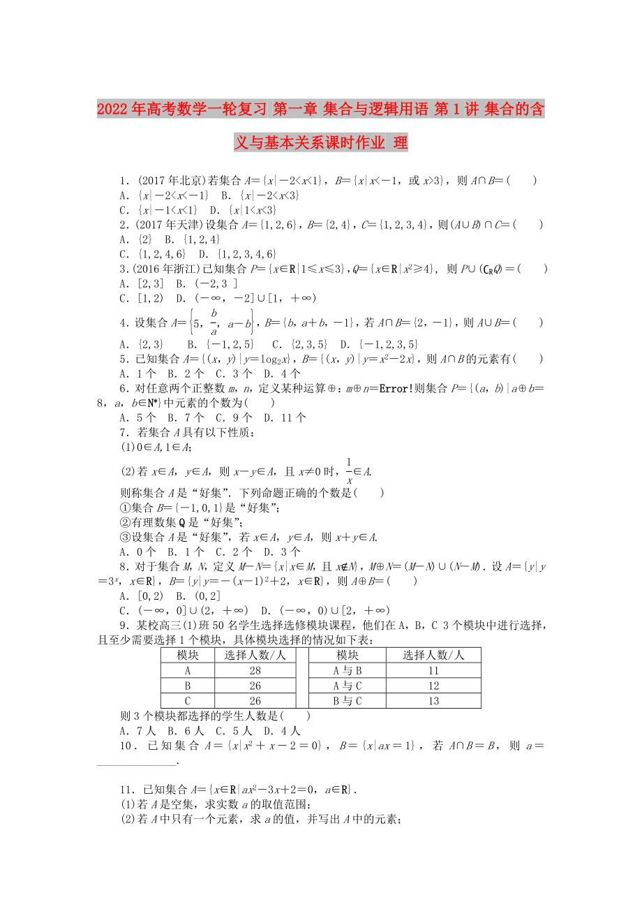 2022年高考數(shù)學一輪復(fù)習 第一章 集合與邏輯用語 第1講 集合的含義與基本關(guān)系課時作業(yè) 理_第1頁