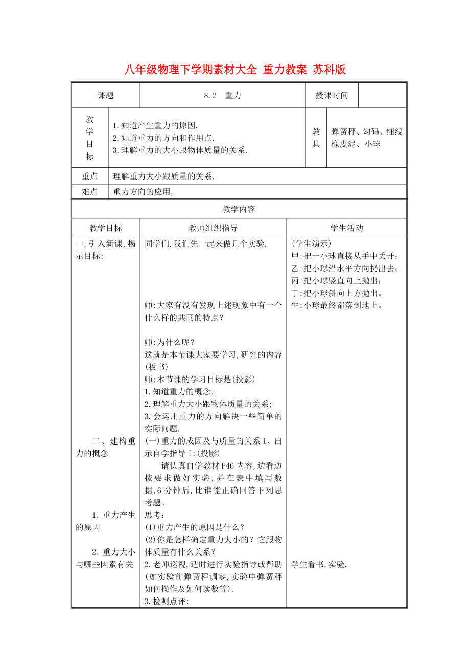 八年級物理下學期素材大全 重力教案 蘇科版_第1頁