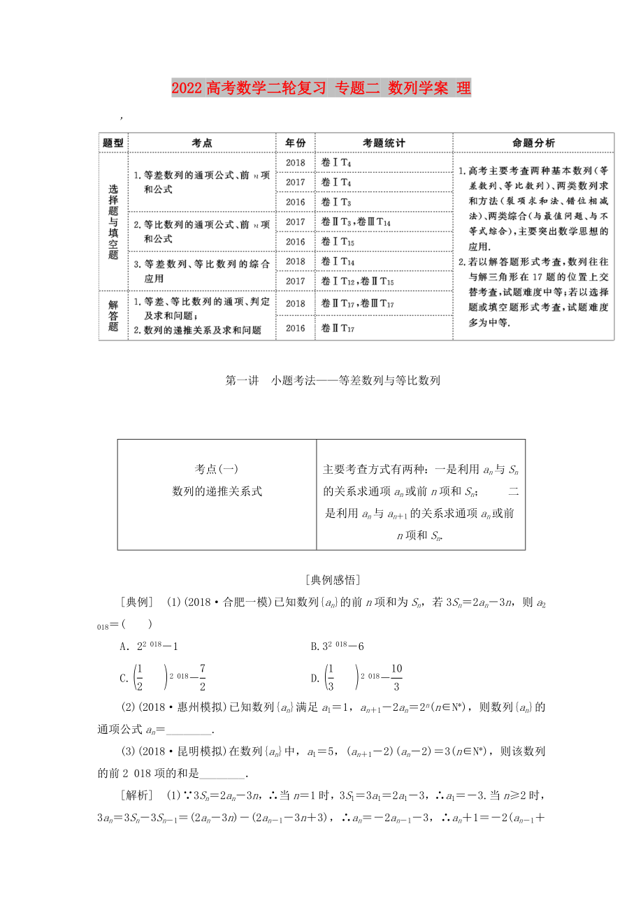 2022高考數(shù)學(xué)二輪復(fù)習(xí) 專題二 數(shù)列學(xué)案 理_第1頁(yè)