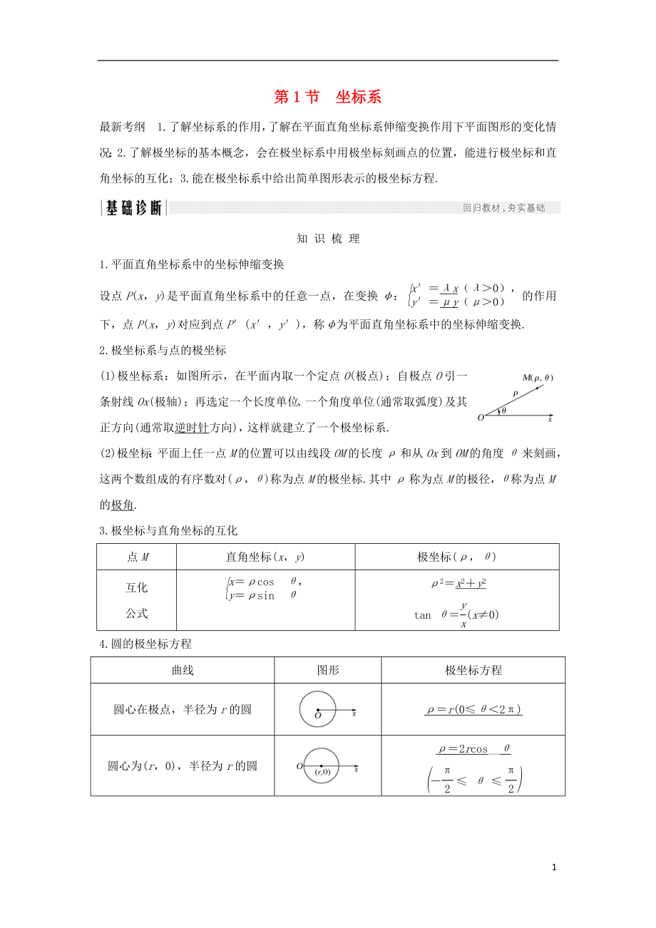 （全国通用版）2019版高考数学大一轮复习 坐标系和参数方程 第1节 坐标系学案 理 新人教B版_第1页