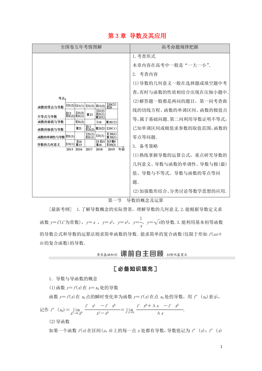 2021高考數(shù)學(xué)一輪復(fù)習(xí) 第3章 導(dǎo)數(shù)及其應(yīng)用 第1節(jié) 導(dǎo)數(shù)的概念及運(yùn)算教學(xué)案 理 北師大版_第1頁(yè)