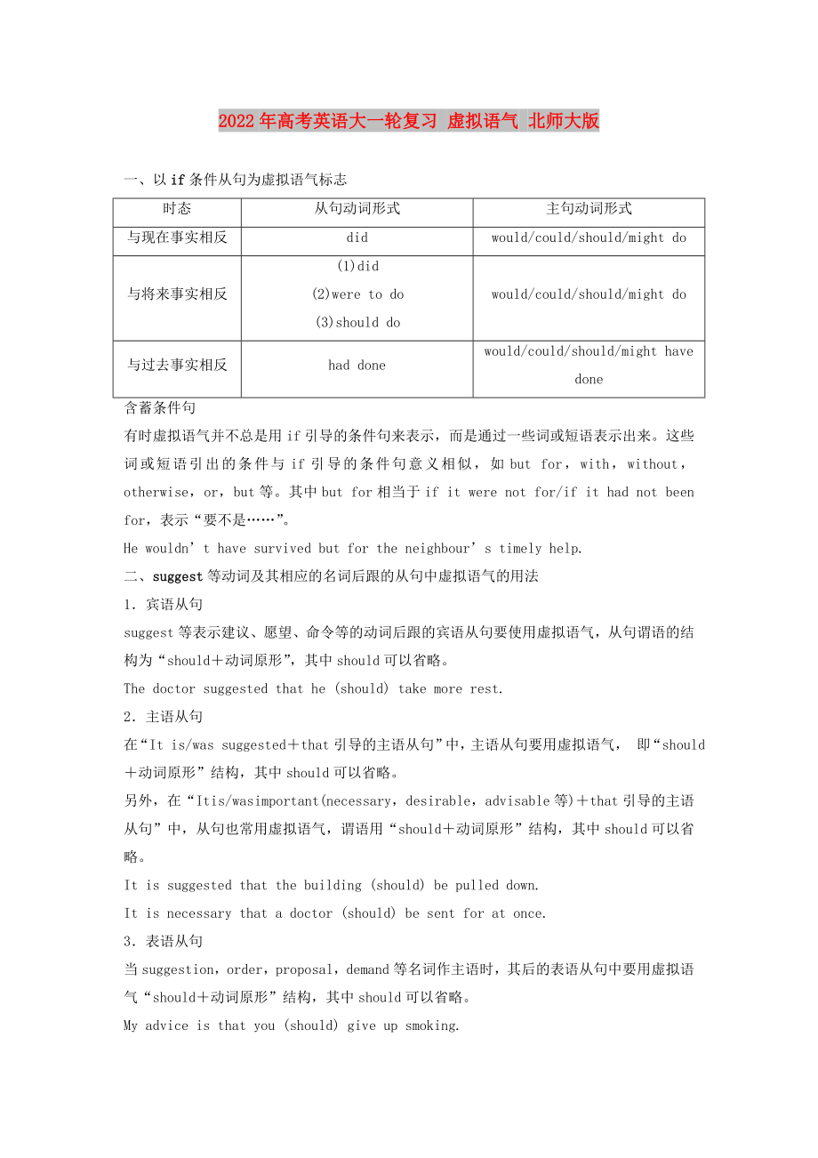 2022年高考英语大一轮复习 虚拟语气 北师大版_第1页