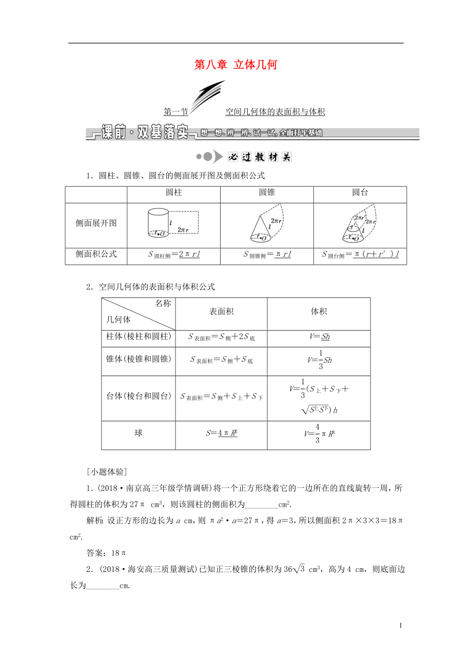 （江蘇專版）2019版高考數(shù)學(xué)一輪復(fù)習(xí) 第八章 立體幾何學(xué)案 文_第1頁(yè)