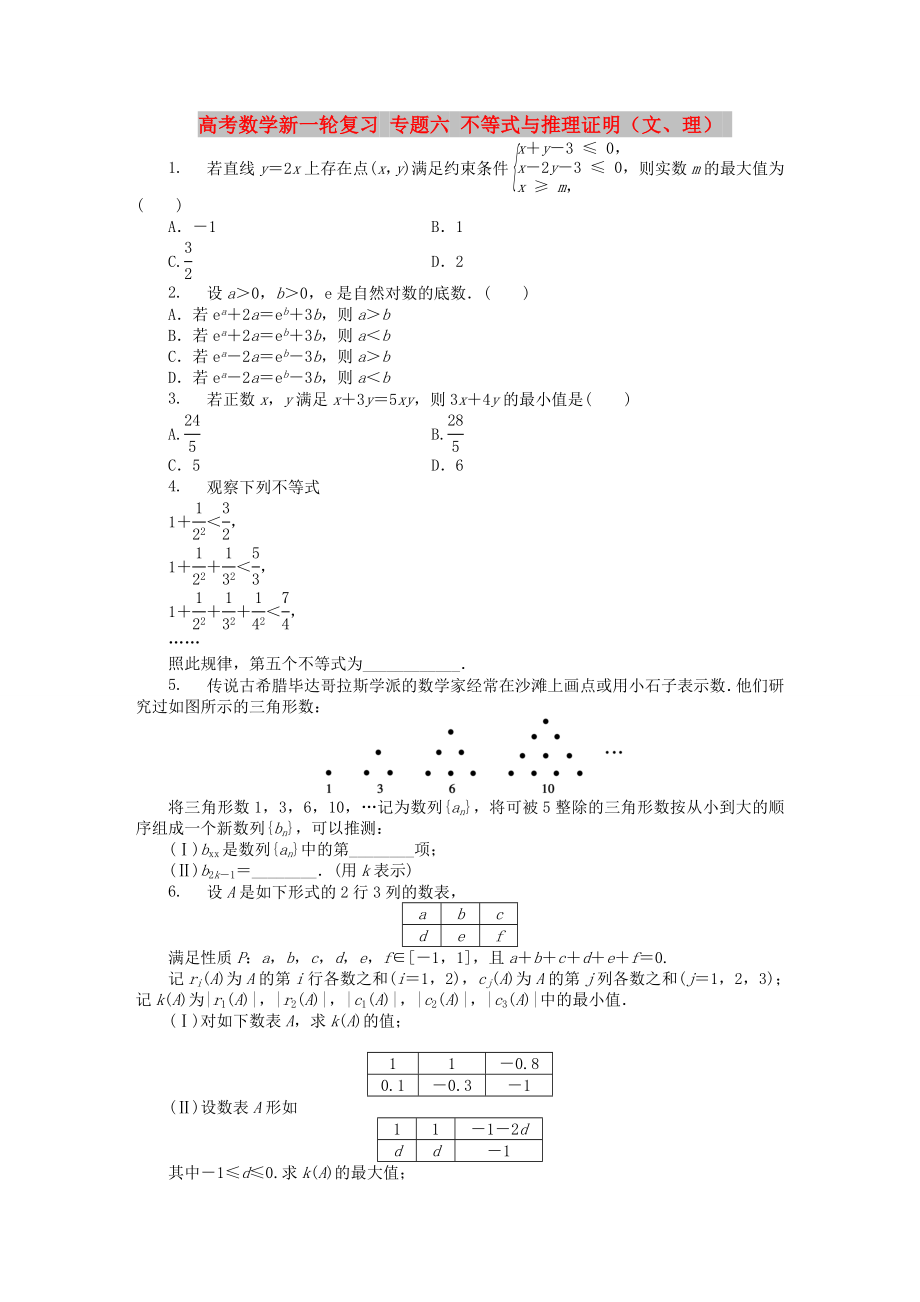 高考數(shù)學(xué)新一輪復(fù)習(xí) 專題六 不等式與推理證明（文、理）_第1頁