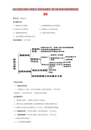 2022年高三政治一輪復(fù)習(xí) 經(jīng)濟(jì)生活部分 第八課 財(cái)政與稅收課堂活動(dòng)清單