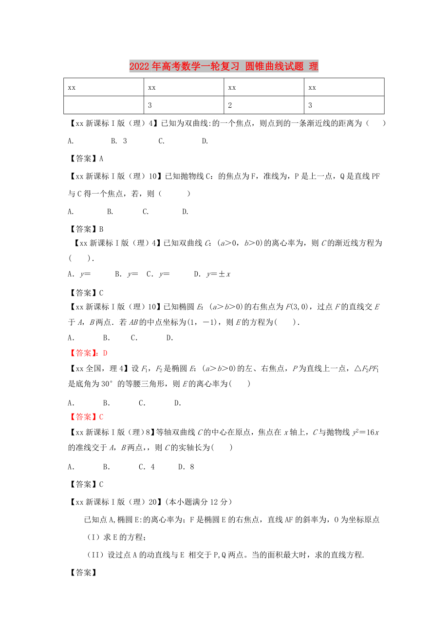 2022年高考數(shù)學(xué)一輪復(fù)習(xí) 圓錐曲線試題 理_第1頁(yè)