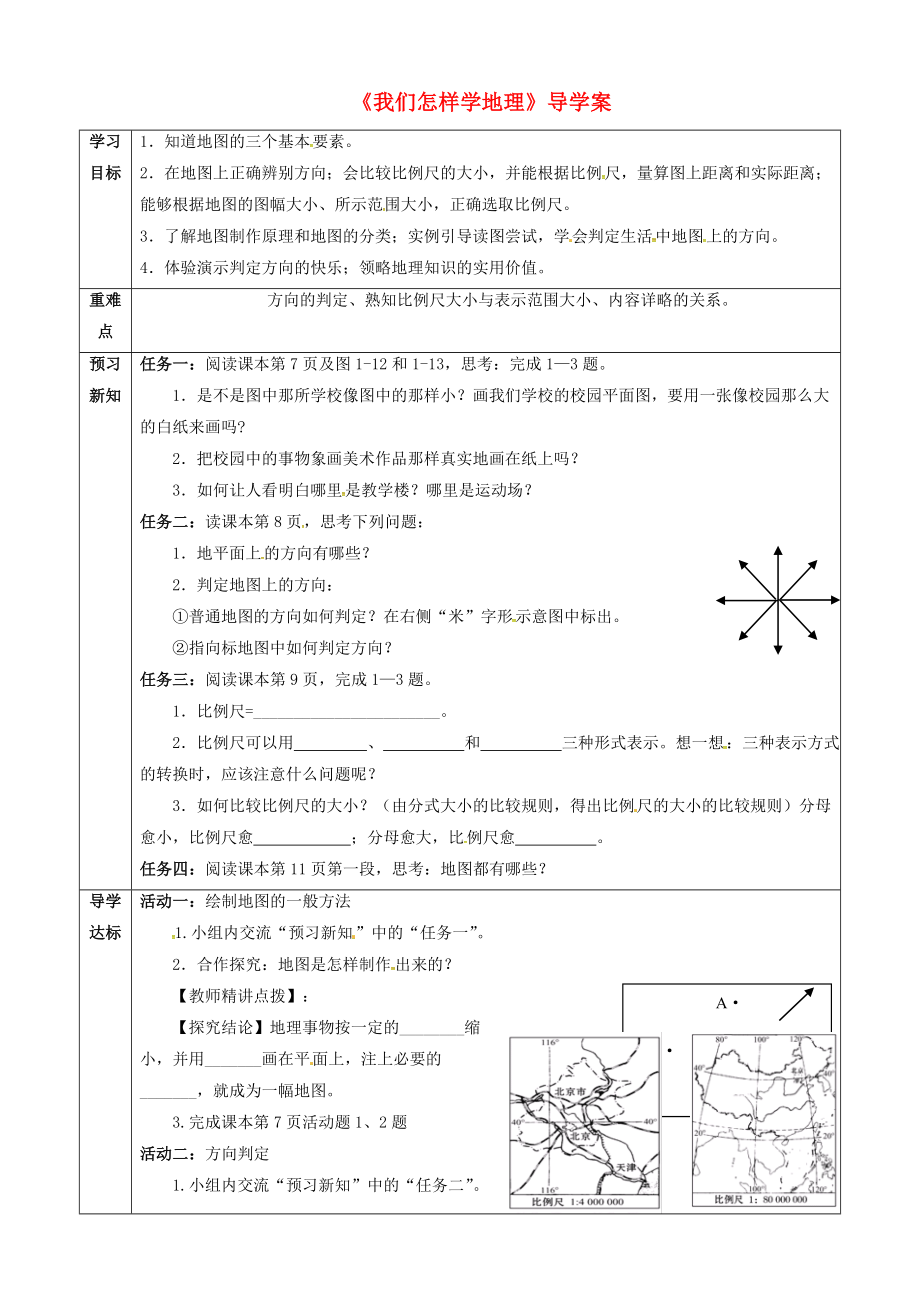 2020年七年級地理上冊 1.2 我們怎樣學(xué)地理（第1課時）導(dǎo)學(xué)案（無答案）（新版）湘教版_第1頁