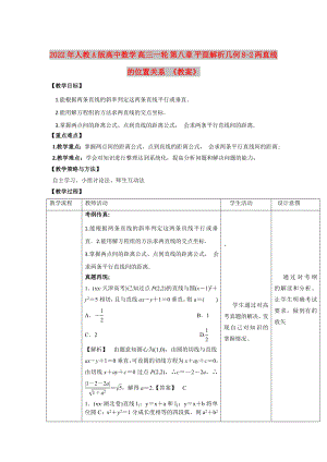 2022年人教A版高中數(shù)學(xué) 高三一輪 第八章 平面解析幾何 8-2 兩直線的位置關(guān)系 《教案》