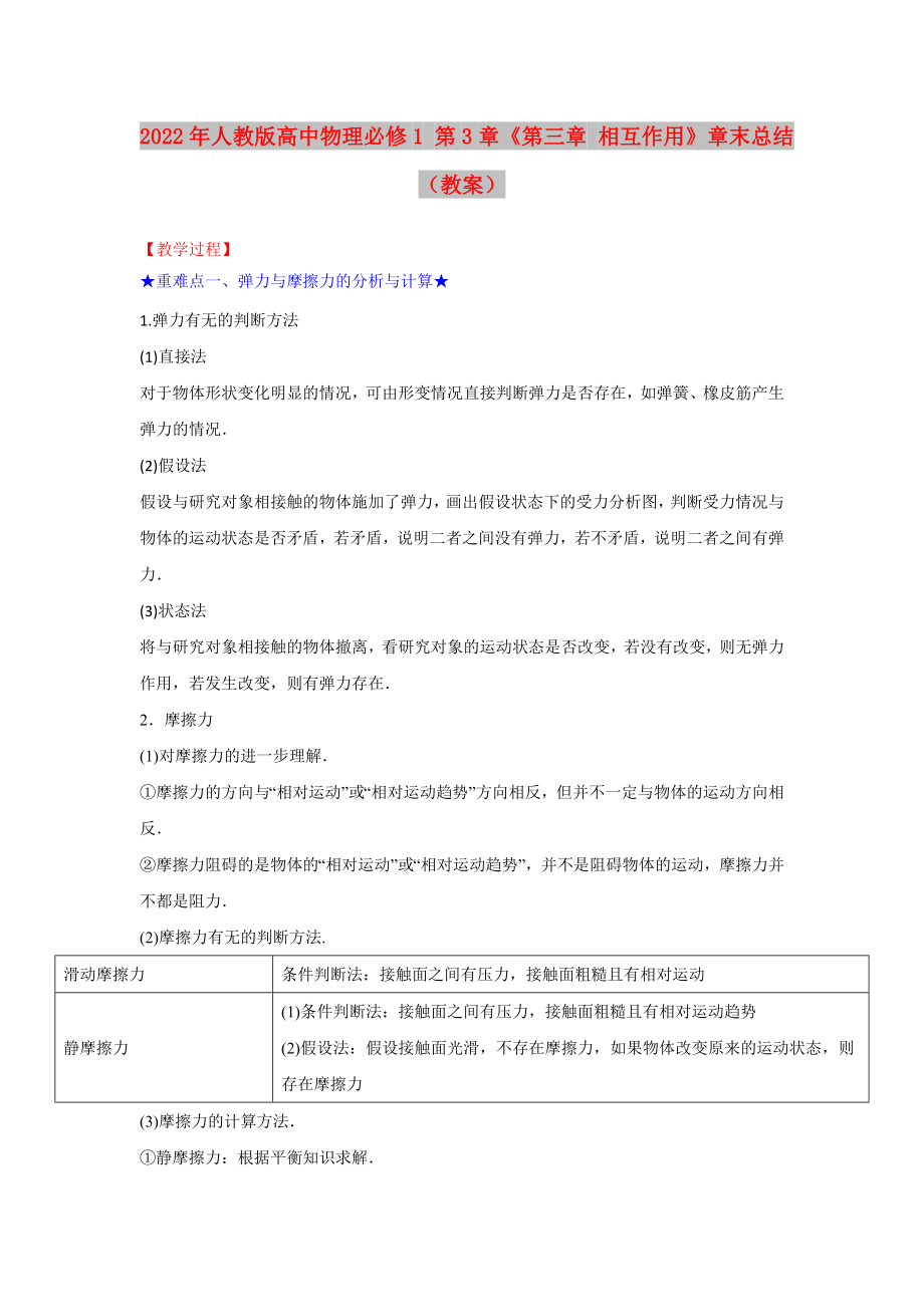 2022年人教版高中物理必修1 第3章《第三章 相互作用》章末總結(jié)（教案）_第1頁