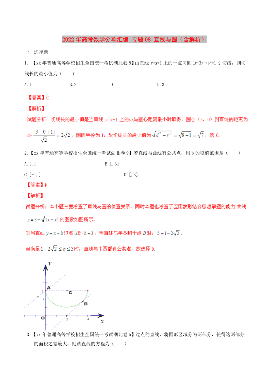 2022年高考數(shù)學(xué)分項(xiàng)匯編 專(zhuān)題08 直線(xiàn)與圓（含解析）_第1頁(yè)