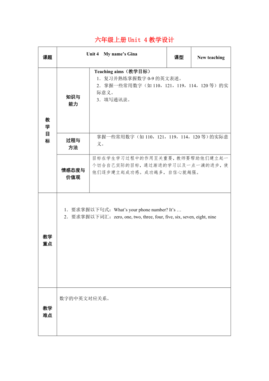 六年級上冊Unit 4教學(xué)設(shè)計_第1頁