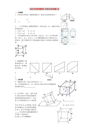 2022年高考數(shù)學 立體幾何試題 文