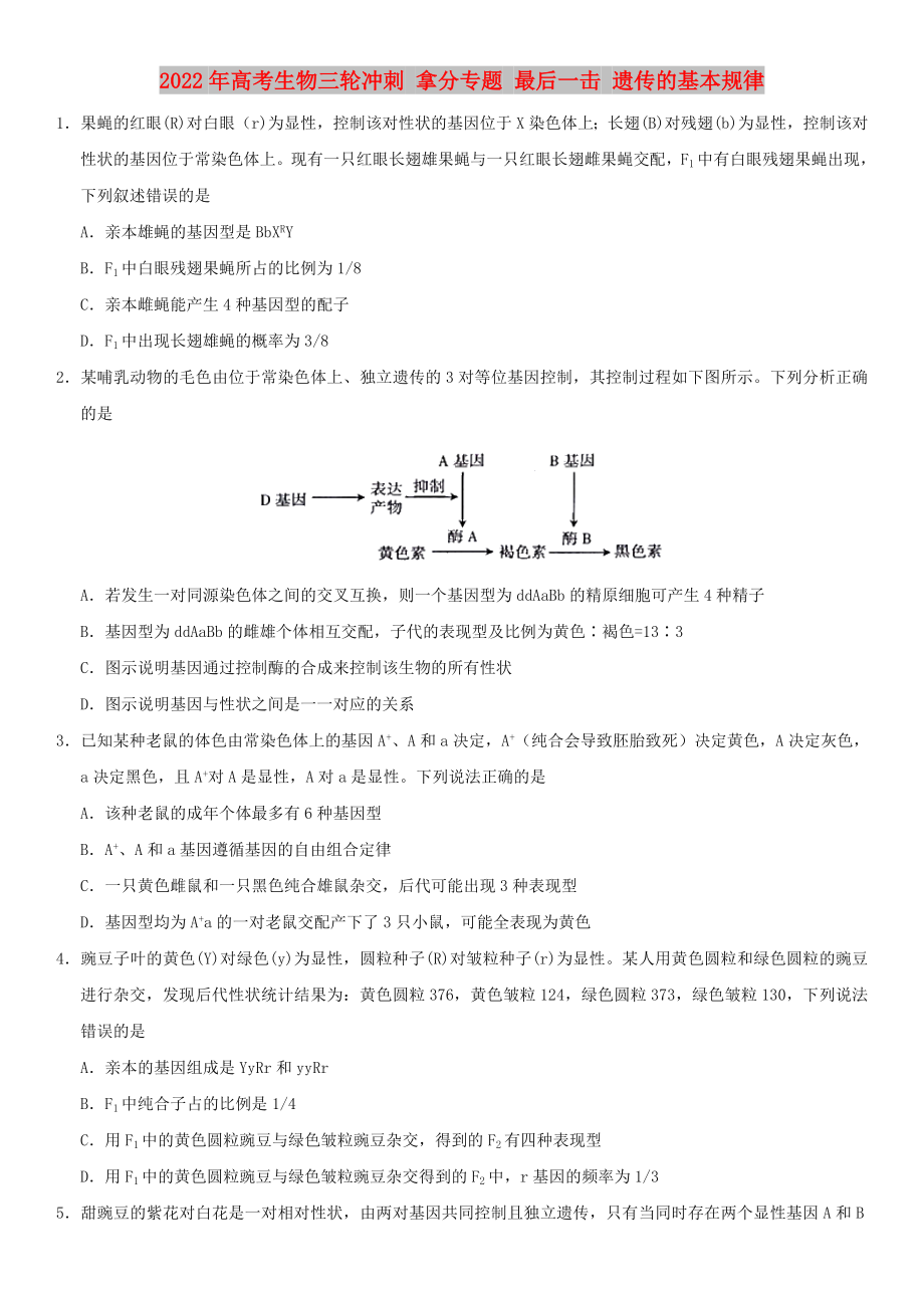 2022年高考生物三輪沖刺 拿分專(zhuān)題 最后一擊 遺傳的基本規(guī)律_第1頁(yè)