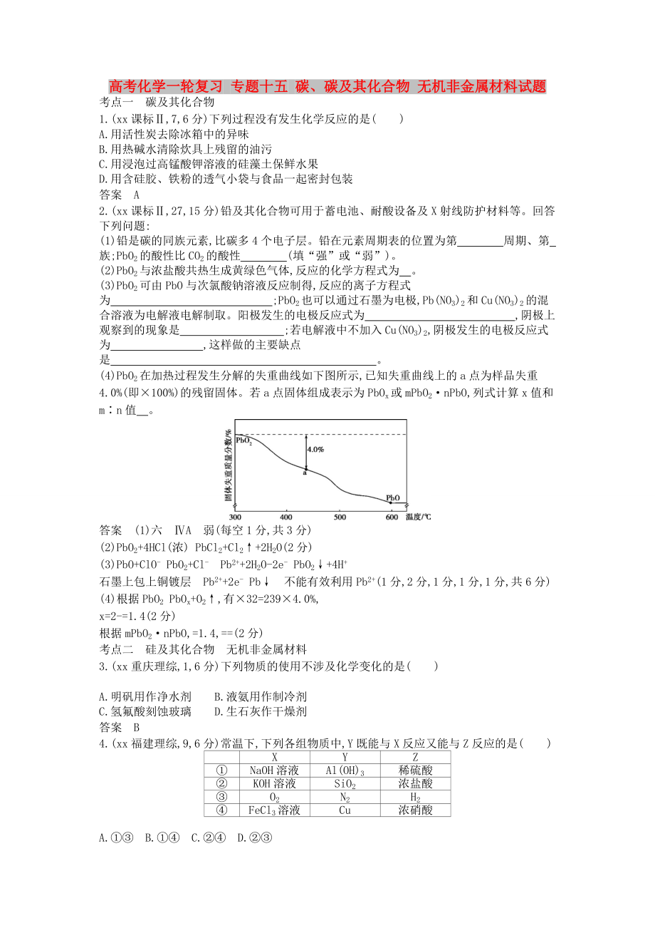 高考化學(xué)一輪復(fù)習(xí) 專題十五 碳、碳及其化合物 無(wú)機(jī)非金屬材料試題_第1頁(yè)