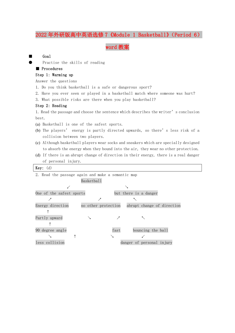 2022年外研版高中英語(yǔ)選修7《Module 1 Basketball》（Period 6）word教案_第1頁(yè)