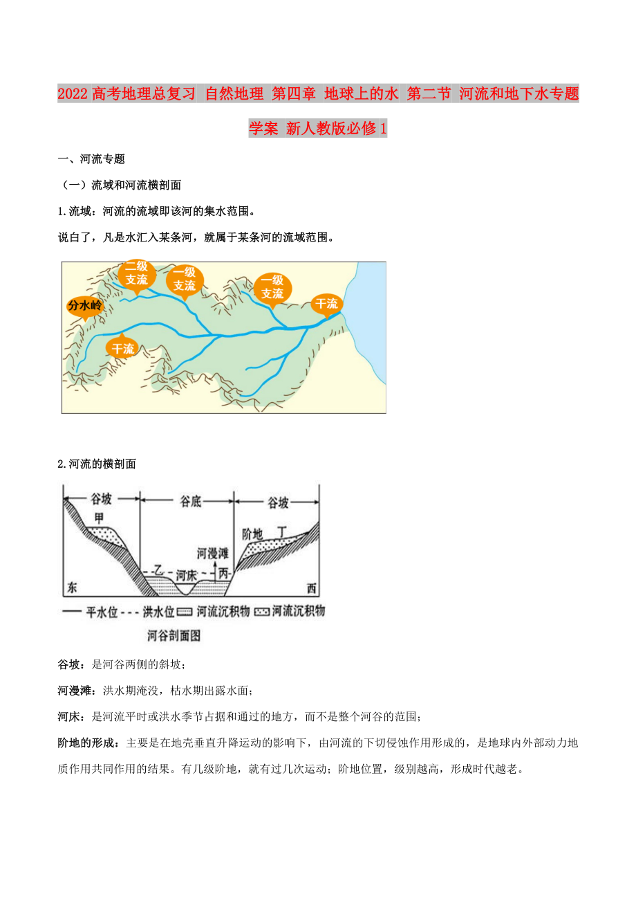 2022高考地理總復(fù)習(xí) 自然地理 第四章 地球上的水 第二節(jié) 河流和地下水專題學(xué)案 新人教版必修1_第1頁