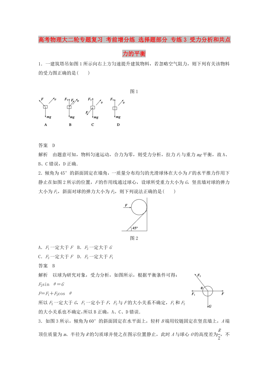 高考物理大二輪專(zhuān)題復(fù)習(xí) 考前增分練 選擇題部分 專(zhuān)練3 受力分析和共點(diǎn)力的平衡_第1頁(yè)