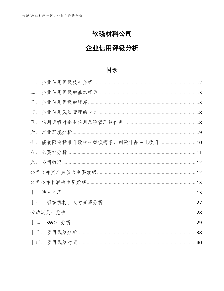 软磁材料公司企业信用评级分析_第1页