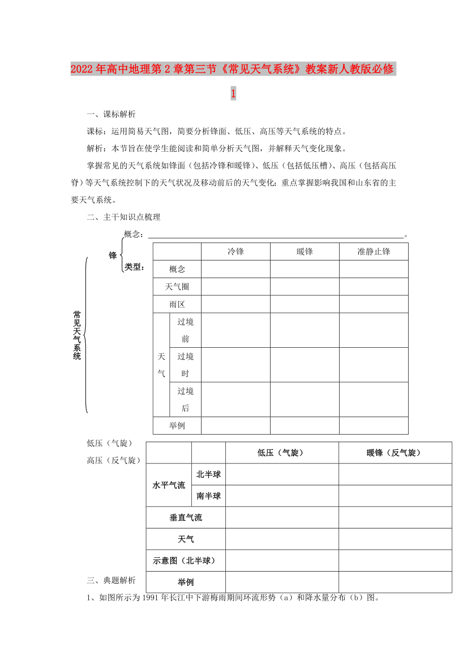 2022年高中地理 第2章第三節(jié)《常見天氣系統(tǒng)》教案 新人教版必修1_第1頁