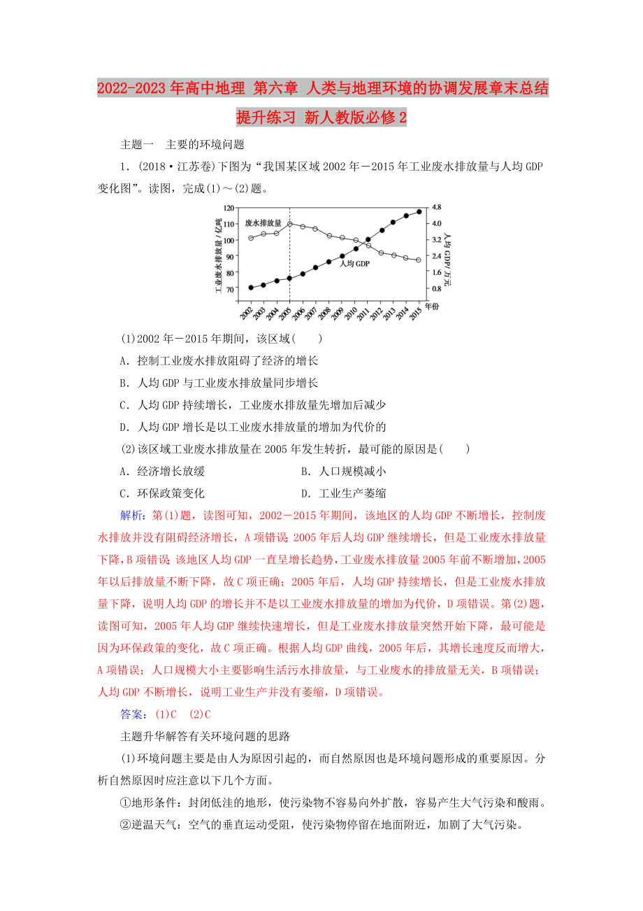 2022-2023年高中地理 第六章 人類與地理環(huán)境的協(xié)調(diào)發(fā)展章末總結(jié)提升練習(xí) 新人教版必修2_第1頁