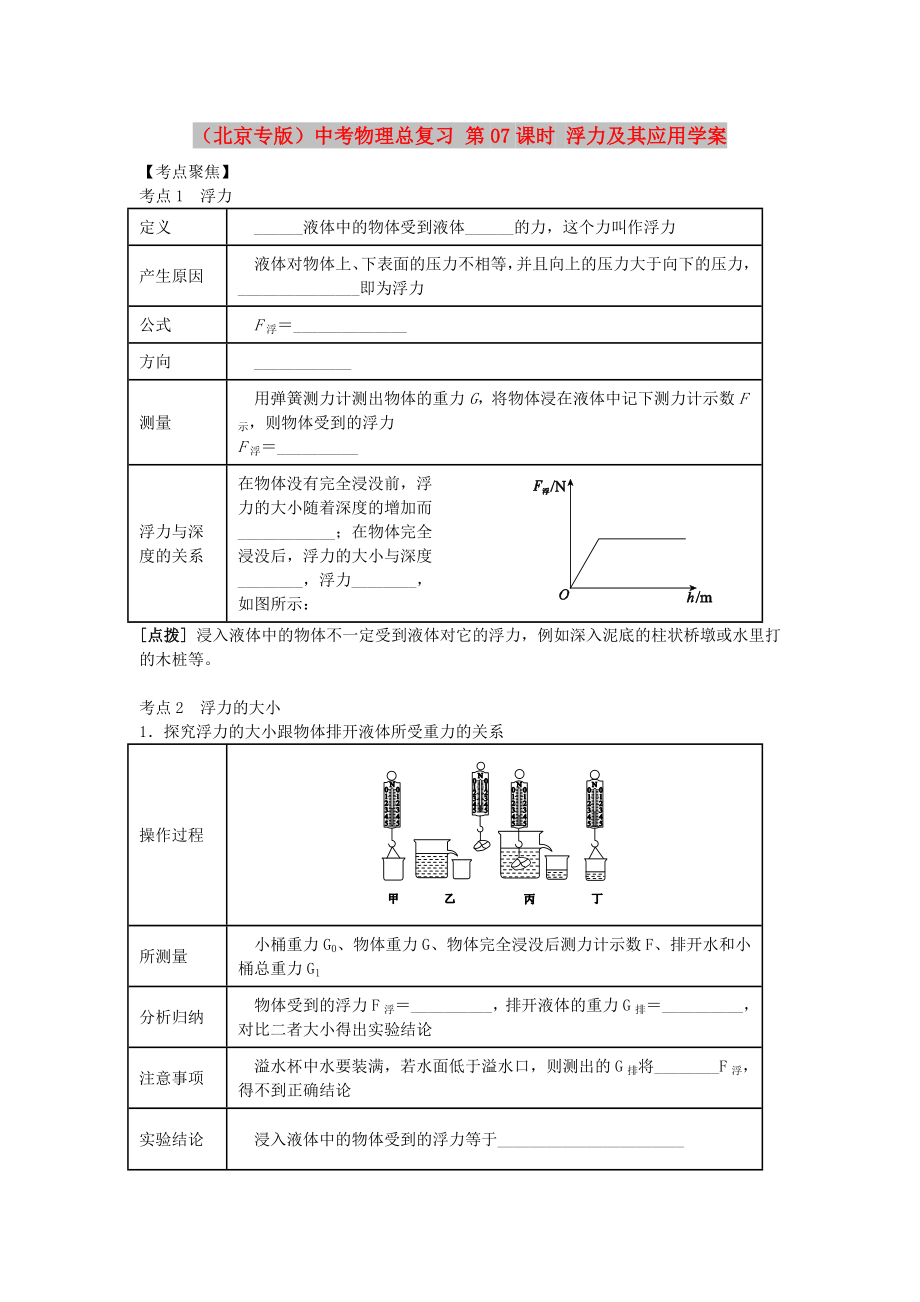 （北京專版）中考物理總復(fù)習(xí) 第07課時(shí) 浮力及其應(yīng)用學(xué)案_第1頁