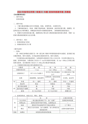 2022年高考化學第一輪復習 專題 膠體和溶液學案 蘇教版