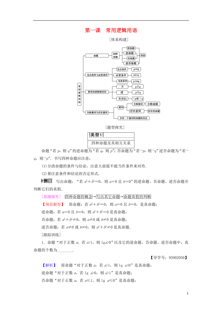 （江蘇專(zhuān)用）2018-2019學(xué)年高中數(shù)學(xué) 第一章 常用邏輯用語(yǔ) 階段復(fù)習(xí)課學(xué)案 蘇教版選修1-1_第1頁(yè)