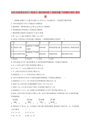 2022年高考化學(xué)大一輪復(fù)習(xí) 課時規(guī)范練3 物質(zhì)的量 氣體摩爾體積 魯科版