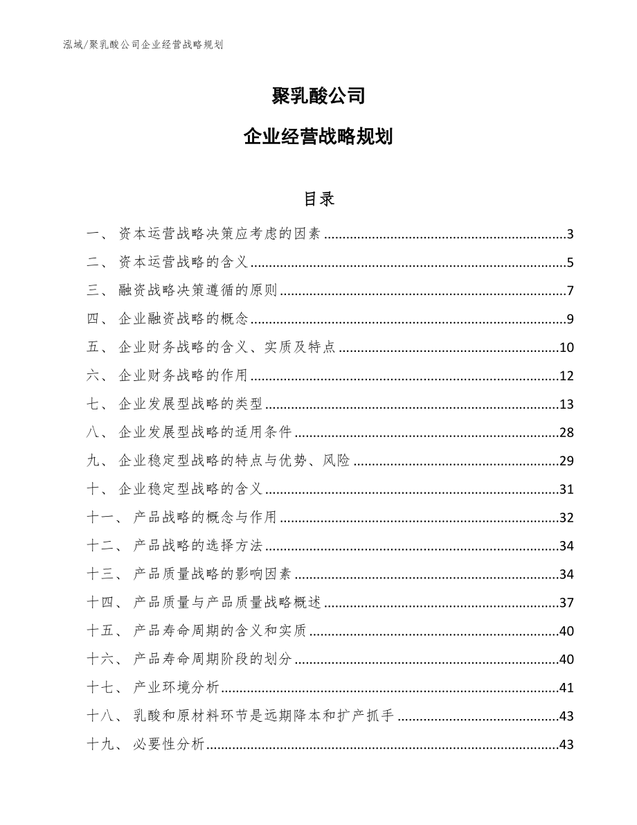 聚乳酸公司企业经营战略规划_范文_第1页