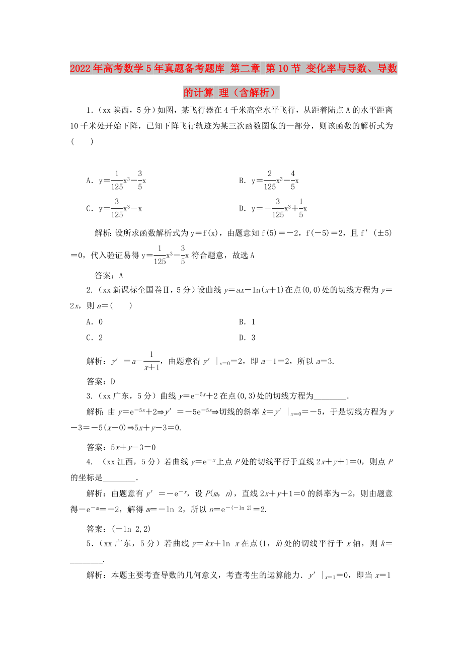 2022年高考數(shù)學(xué)5年真題備考題庫 第二章 第10節(jié) 變化率與導(dǎo)數(shù)、導(dǎo)數(shù)的計(jì)算 理（含解析）_第1頁