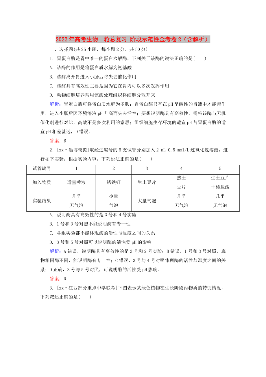 2022年高考生物一輪總復(fù)習(xí) 階段示范性金考卷2（含解析）_第1頁(yè)