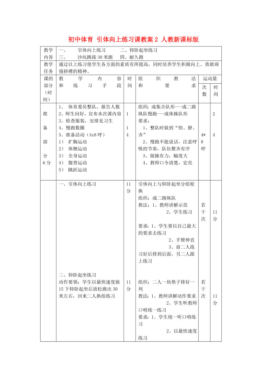 初中體育 引體向上練習(xí)課教案2 人教新課標(biāo)版_第1頁