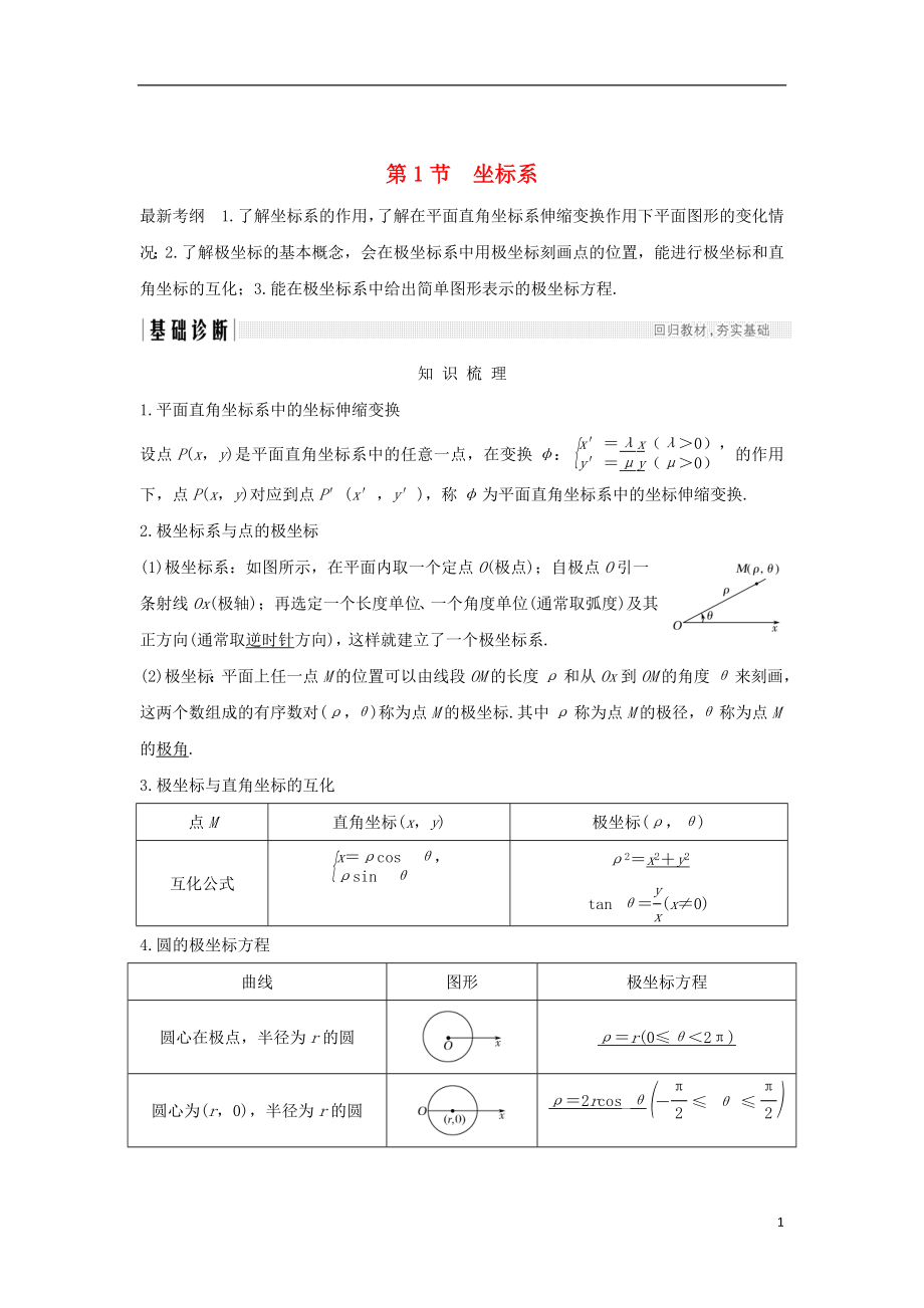 （全国通用版）2019版高考数学大一轮复习 坐标系和参数方程 第1节 坐标系学案 文 新人教A版_第1页