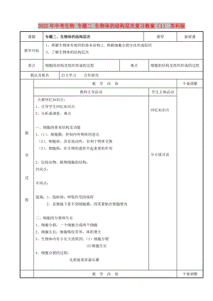 2022年中考生物 專題二 生物體的結(jié)構(gòu)層次復(fù)習(xí)教案（1） 蘇科版