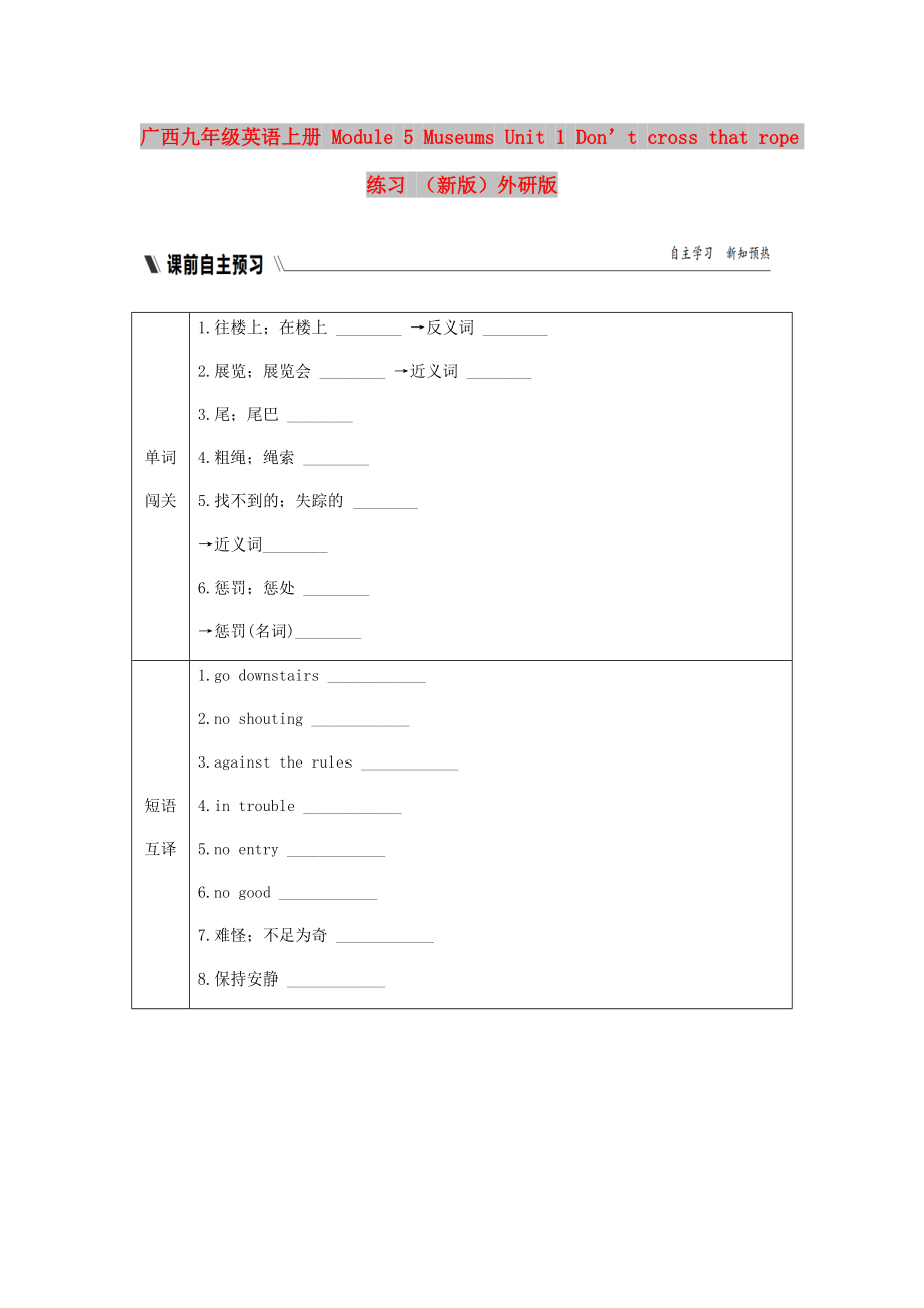 广西九年级英语上册 Module 5 Museums Unit 1 Don’t cross that rope练习 （新版）外研版_第1页