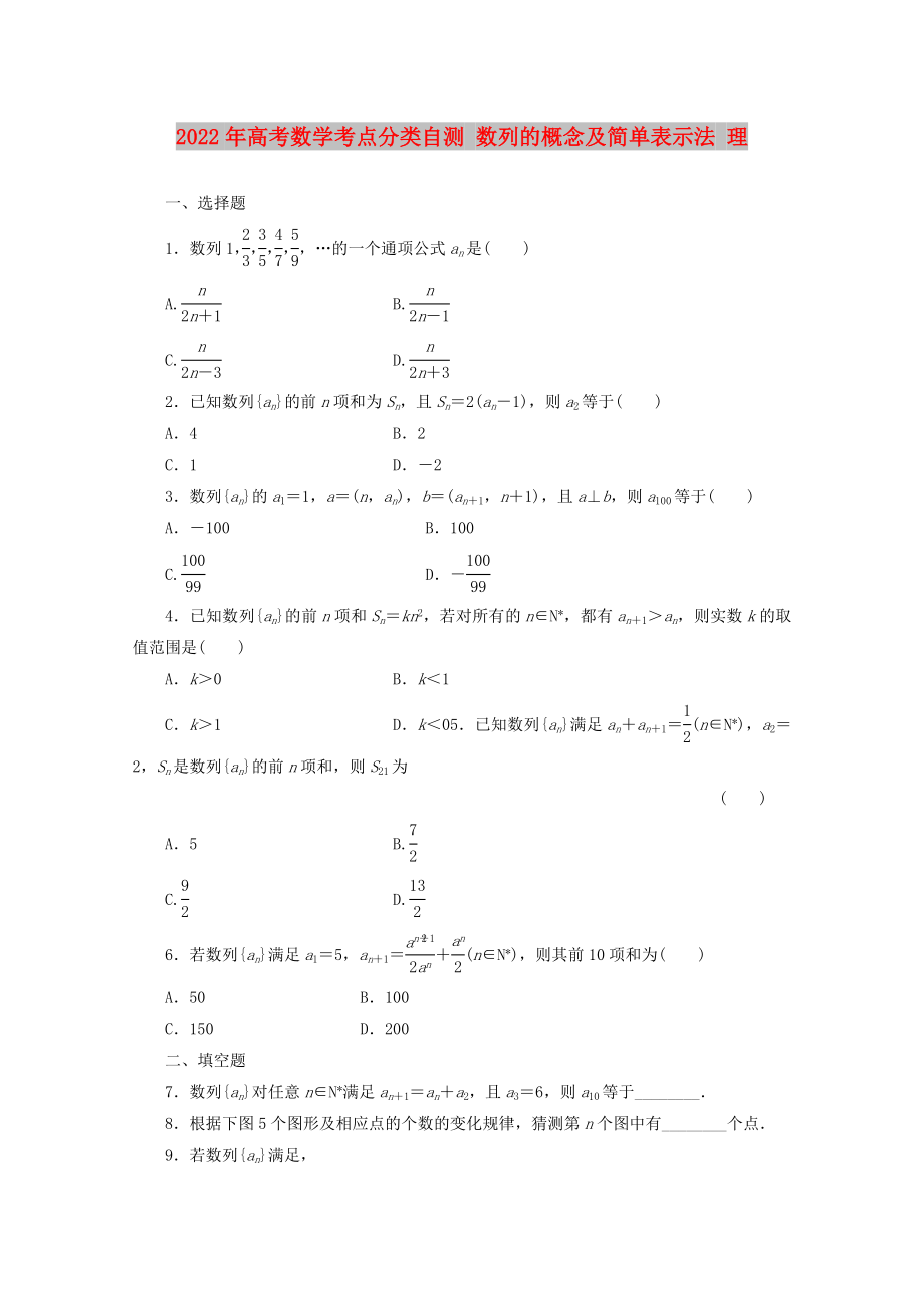 2022年高考數(shù)學(xué)考點(diǎn)分類自測(cè) 數(shù)列的概念及簡(jiǎn)單表示法 理_第1頁(yè)