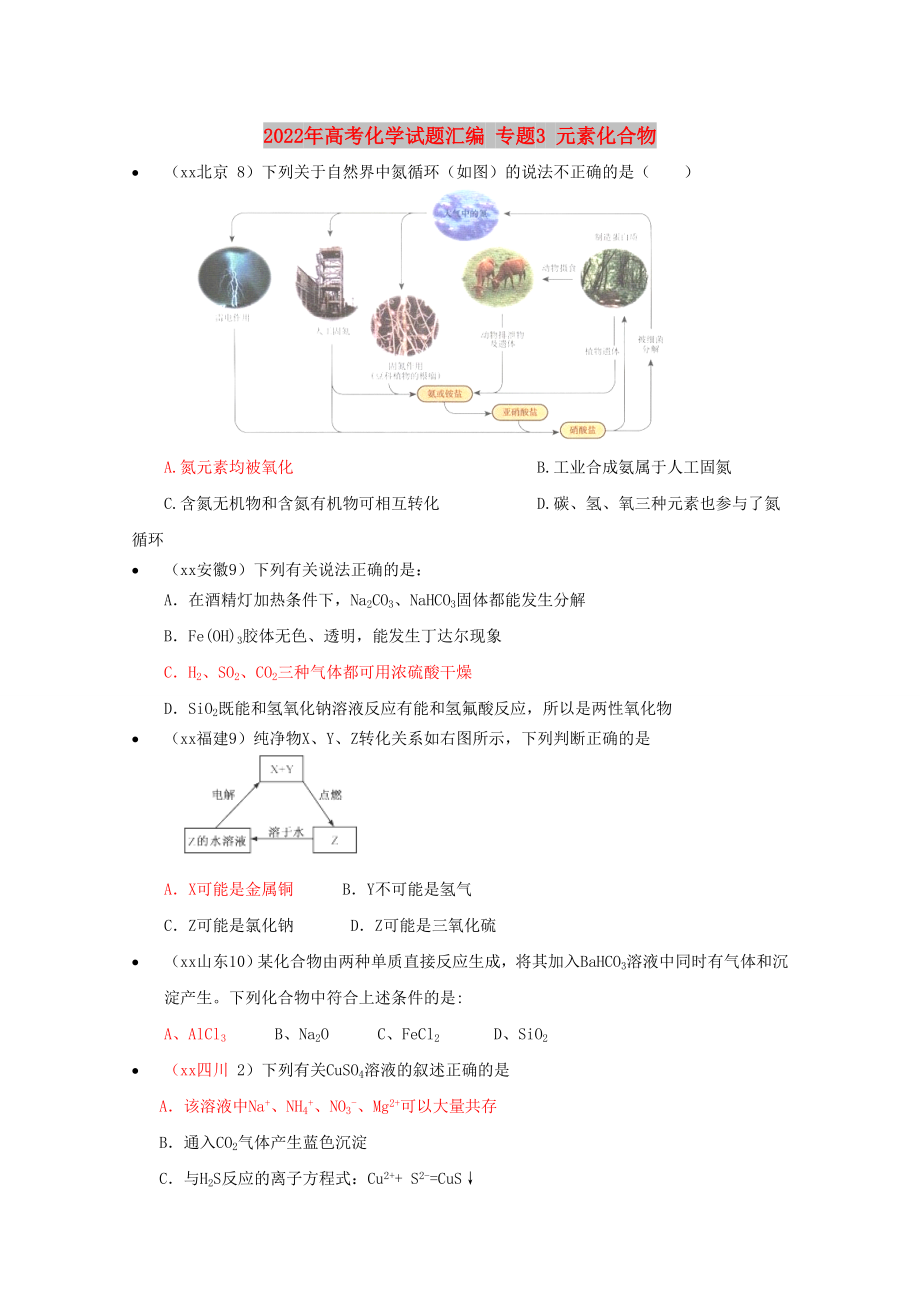 2022年高考化學(xué)試題匯編 專題3 元素化合物_第1頁(yè)