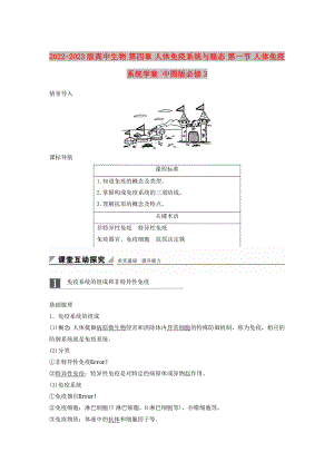 2022-2023版高中生物 第四章 人體免疫系統(tǒng)與穩(wěn)態(tài) 第一節(jié) 人體免疫系統(tǒng)學案 中圖版必修3