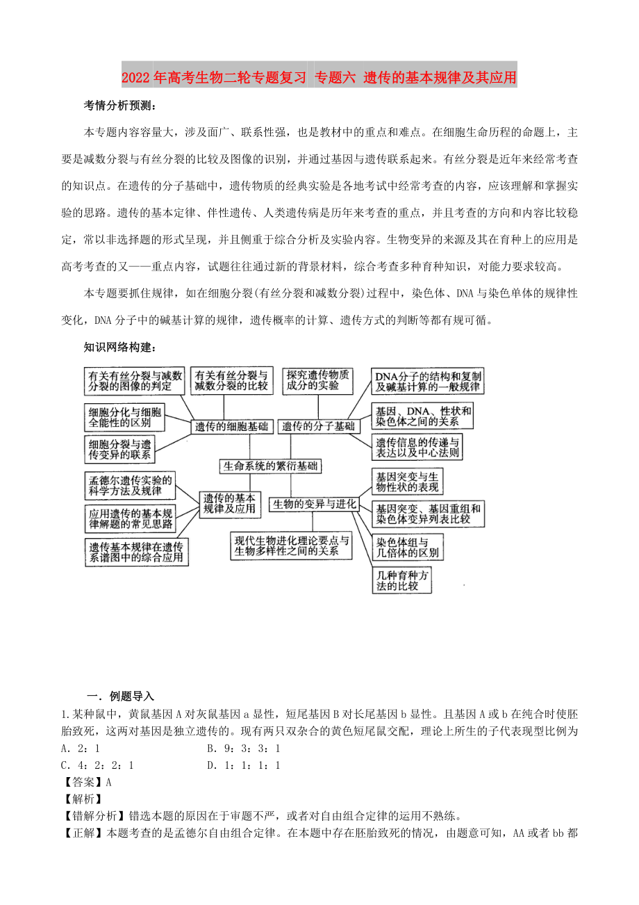 2022年高考生物二輪專題復(fù)習(xí) 專題六 遺傳的基本規(guī)律及其應(yīng)用_第1頁(yè)