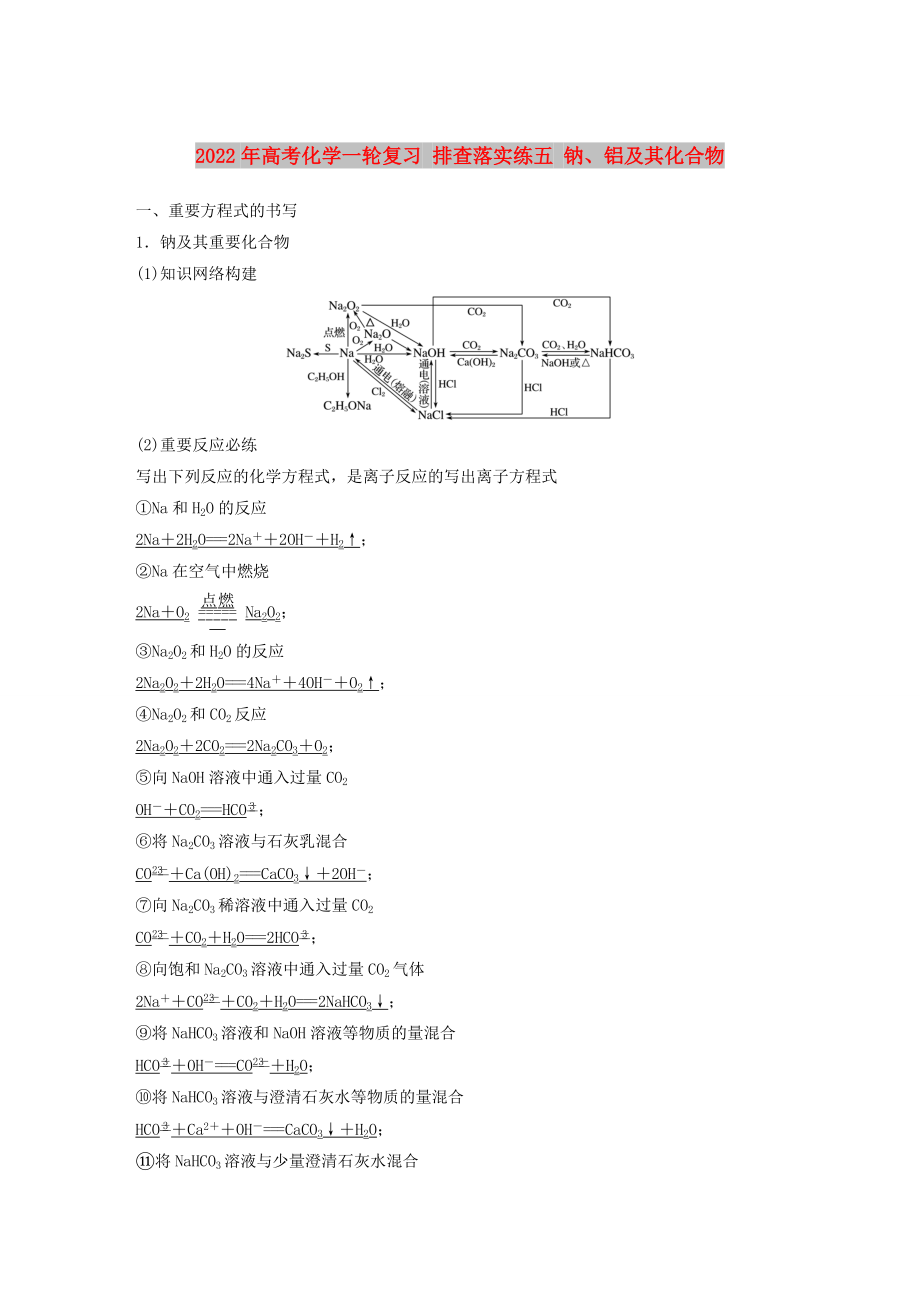 2022年高考化學(xué)一輪復(fù)習(xí) 排查落實練五 鈉、鋁及其化合物_第1頁