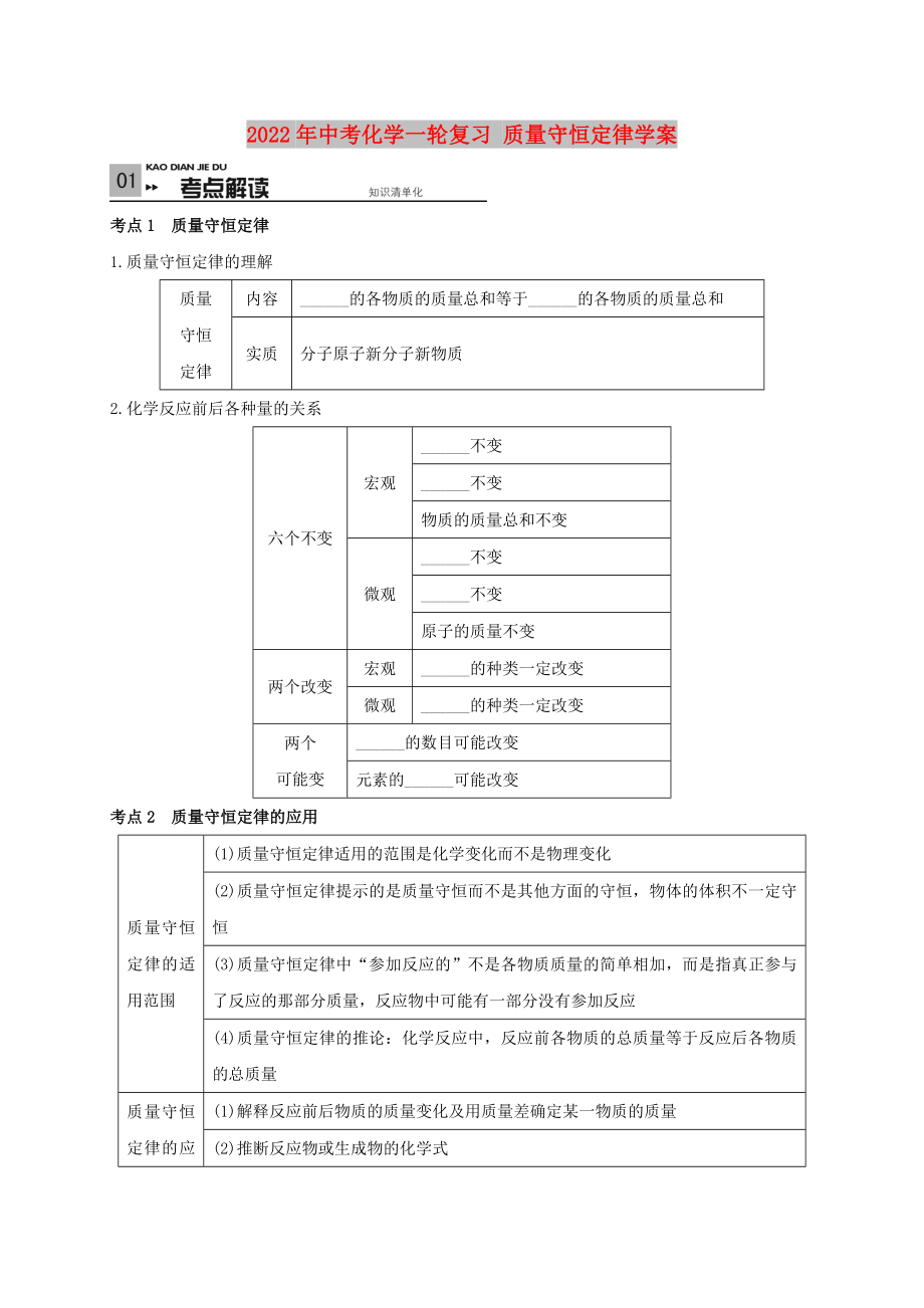 2022年中考化學(xué)一輪復(fù)習(xí) 質(zhì)量守恒定律學(xué)案_第1頁