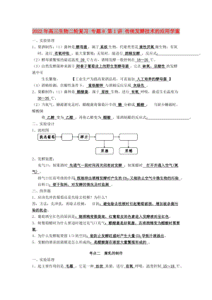 2022年高三生物二輪復(fù)習(xí) 專題8 第1講 傳統(tǒng)發(fā)酵技術(shù)的應(yīng)用學(xué)案