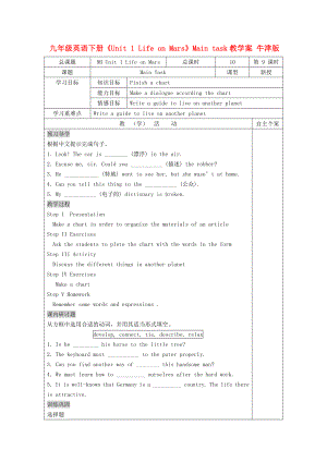 九年級英語下冊《Unit 1 Life on Mars》Main task教學(xué)案 牛津版