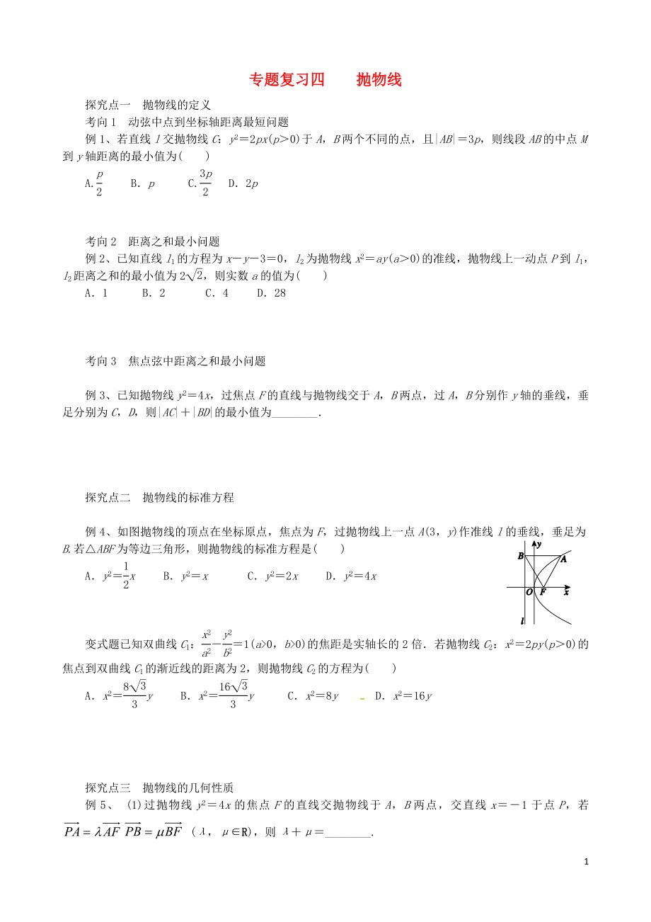 浙江省杭州市2018屆高考數(shù)學(xué)總復(fù)習(xí) 拋物線(xiàn)學(xué)案（無(wú)答案）_第1頁(yè)