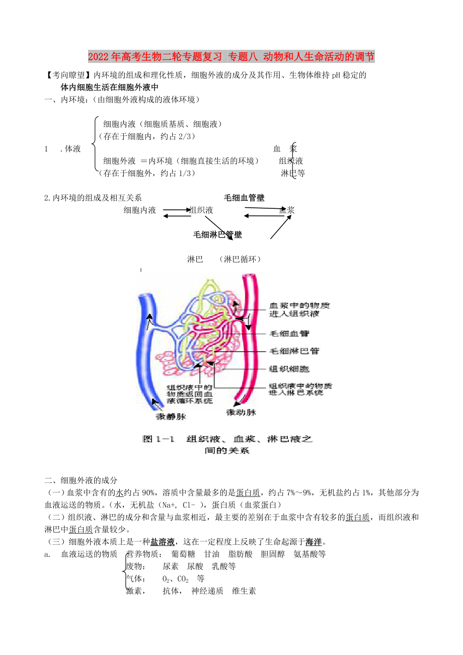 2022年高考生物二輪專題復(fù)習(xí) 專題八 動物和人生命活動的調(diào)節(jié)_第1頁