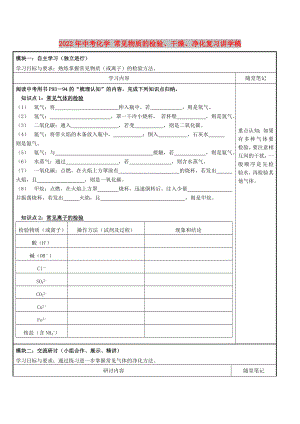 2022年中考化學(xué) 常見(jiàn)物質(zhì)的檢驗(yàn)、干燥、凈化復(fù)習(xí)講學(xué)稿