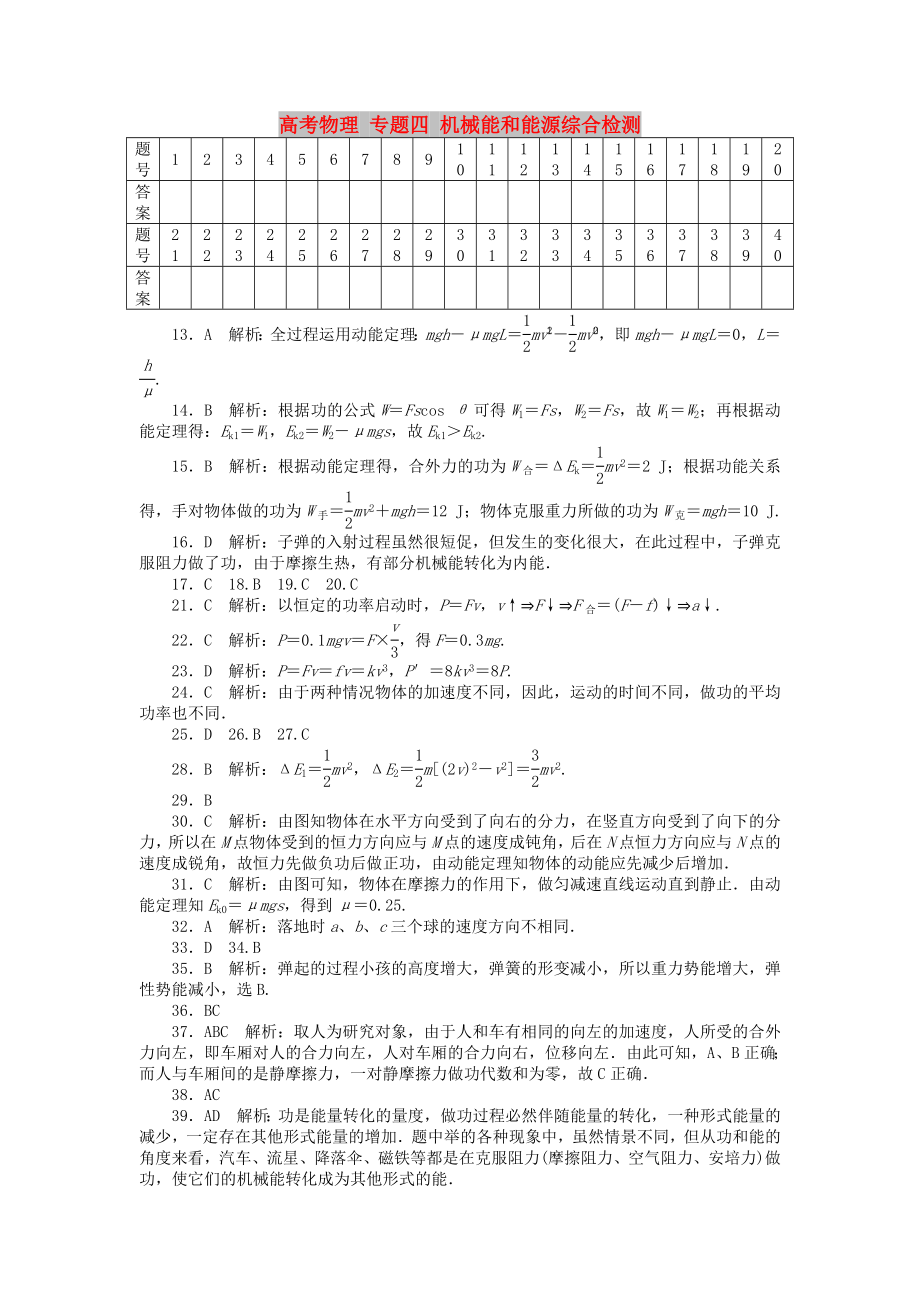 高考物理 專題四 機(jī)械能和能源綜合檢測_第1頁