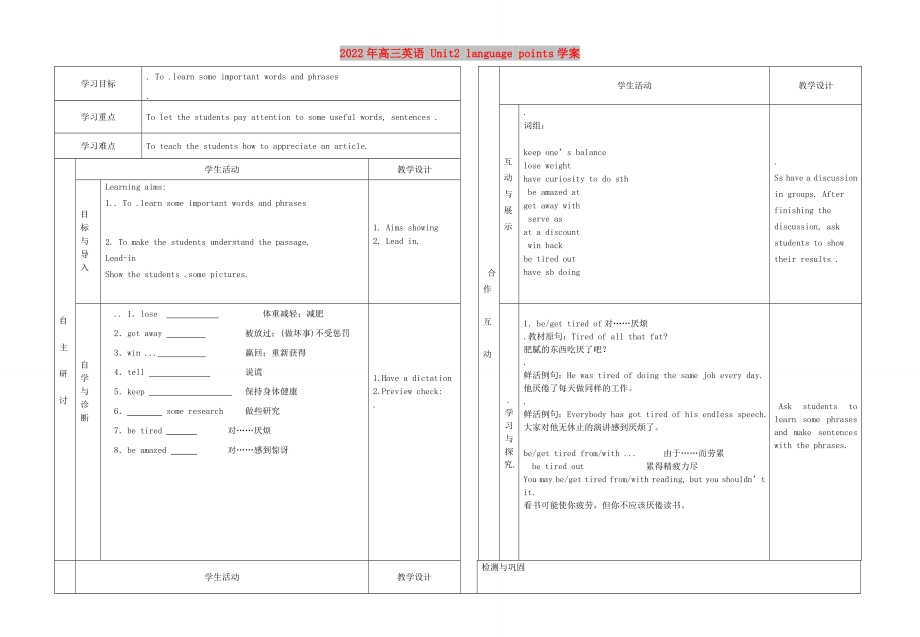 2022年高三英語 Unit2 language points學案_第1頁